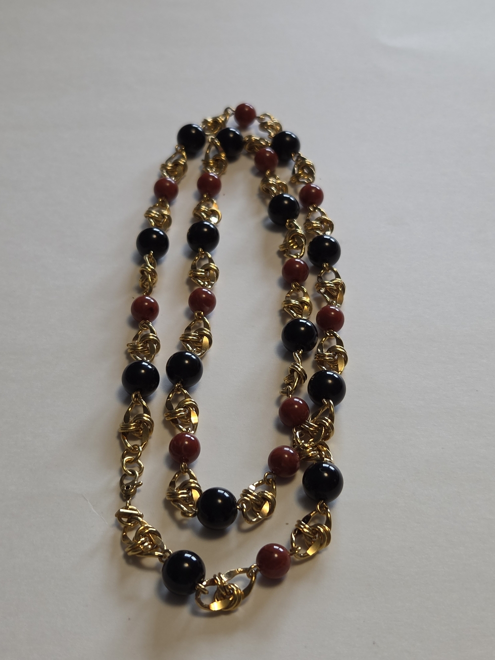 Vtg Monet 30" Gold-Tone Knotted Chain Necklace Black and Red Beads